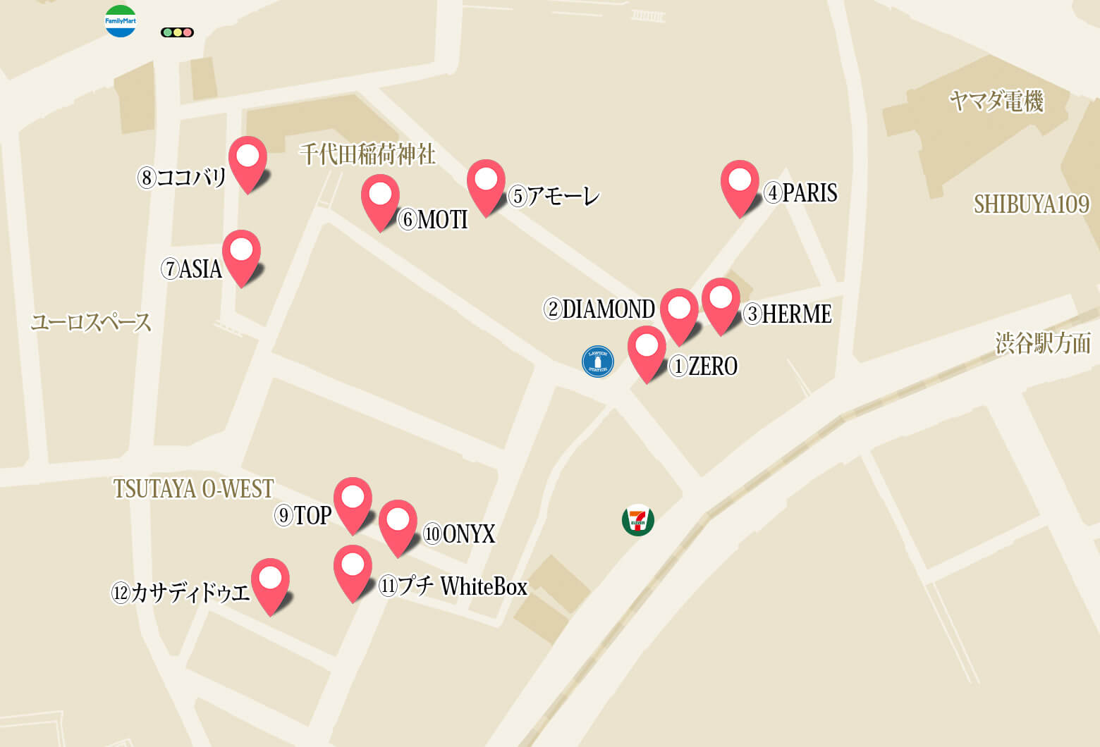 渋谷 風俗出張メンズエステ【アラマンダ】デリバリーアロママッサージで利用されているホテルの案内マップ